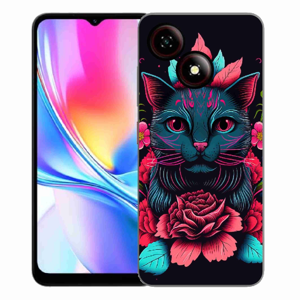 Gelový kryt mmCase na ZTE Blade A35E - květiny a kočka