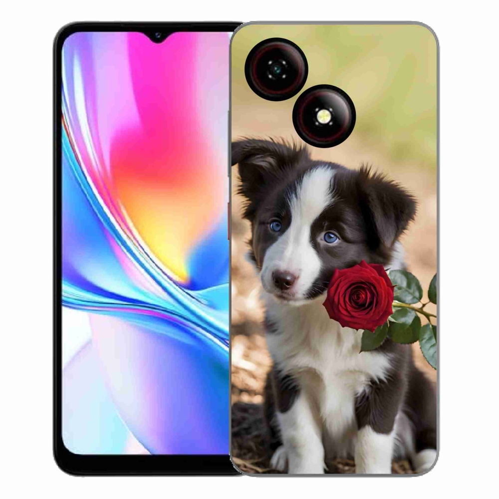Gelový kryt mmCase na ZTE Blade A35E - roztomilá border kolie s růží