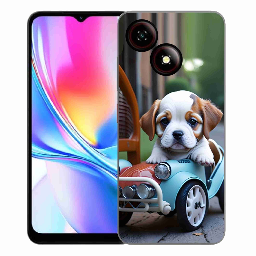 Gelový kryt mmCase na ZTE Blade A35E - štěně v retro autě