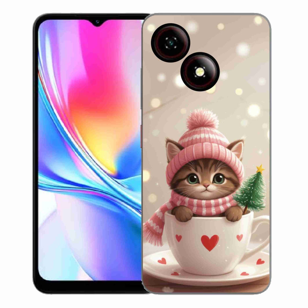 Gelový kryt mmCase na ZTE Blade A35E - vánoční kotě v hrnku