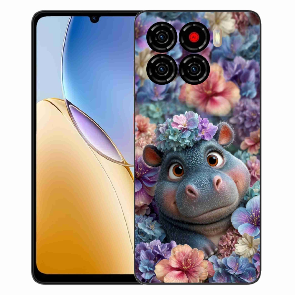 Gelový kryt mmCase na ZTE Blade A56 - hrošík v květinách