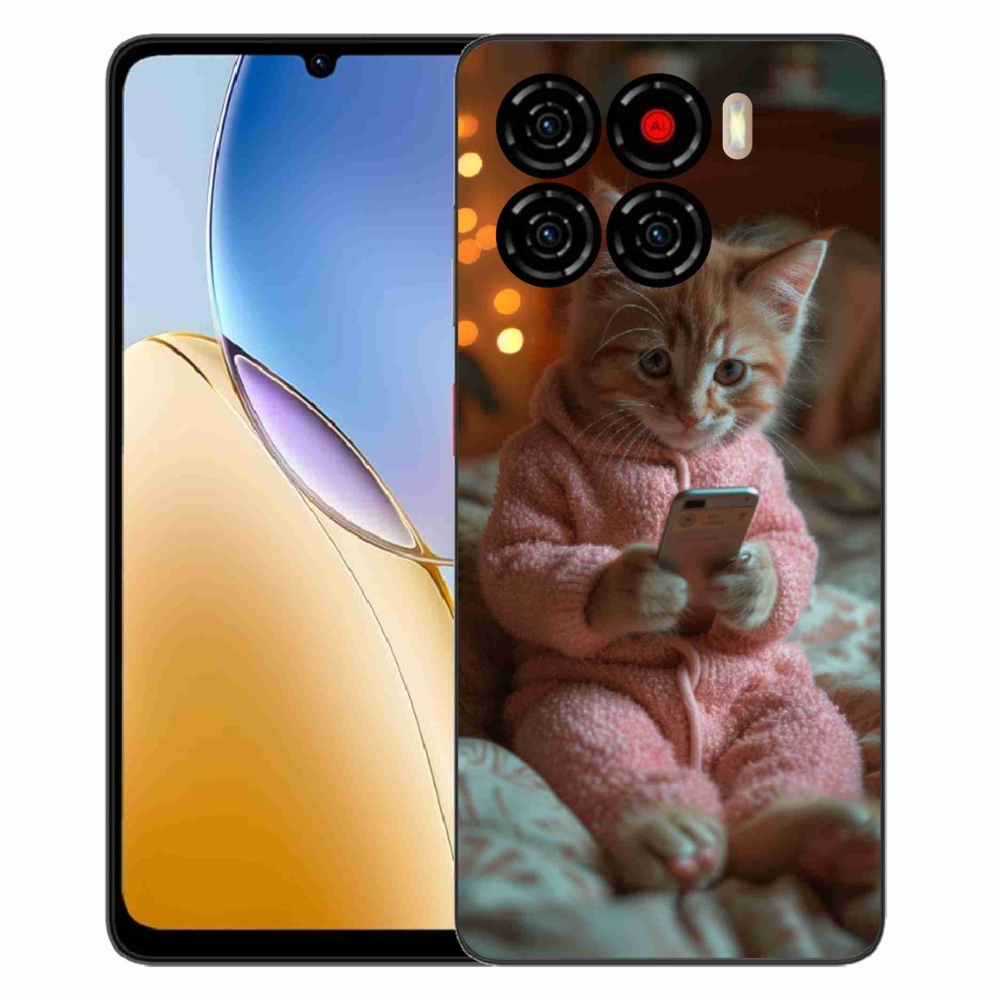 Gelový kryt mmCase na ZTE Blade A56 - kotě s mobilem