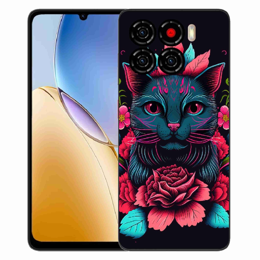 Gelový kryt mmCase na ZTE Blade A56 - květiny a kočka