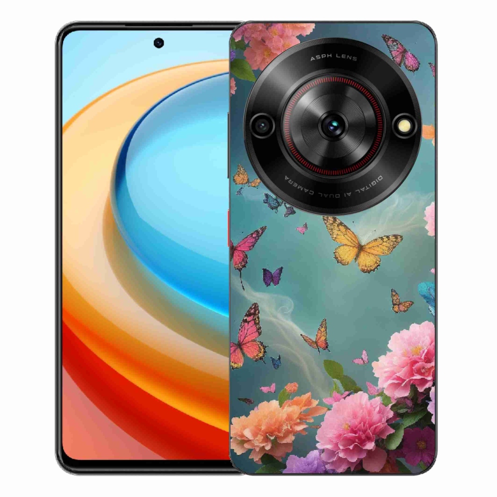 Gelový kryt mmCase na ZTE Blade A75 - barevné květy a motýli