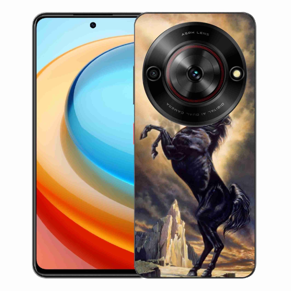Gelový kryt mmCase na ZTE Blade A75 - černý kreslený kůň