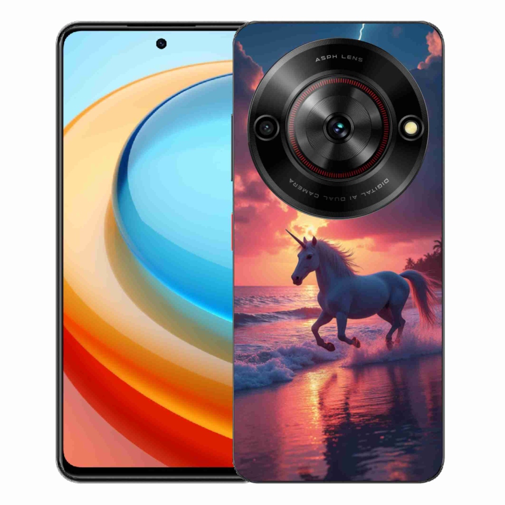 Gelový kryt mmCase na ZTE Blade A75 - jednorožec na pláži