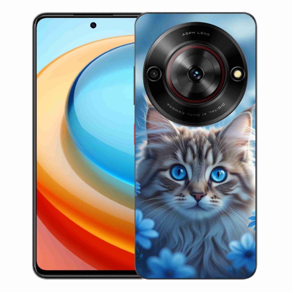 Gelový kryt mmCase na ZTE Blade A75 - koťátko v modrých květech