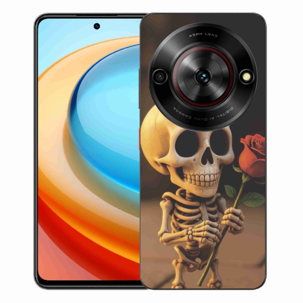 Gelový kryt mmCase na ZTE Blade A75 - kostlivec s růží