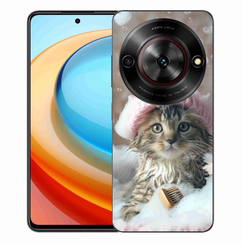 Gelový kryt mmCase na ZTE Blade A75 - kotě a koupel