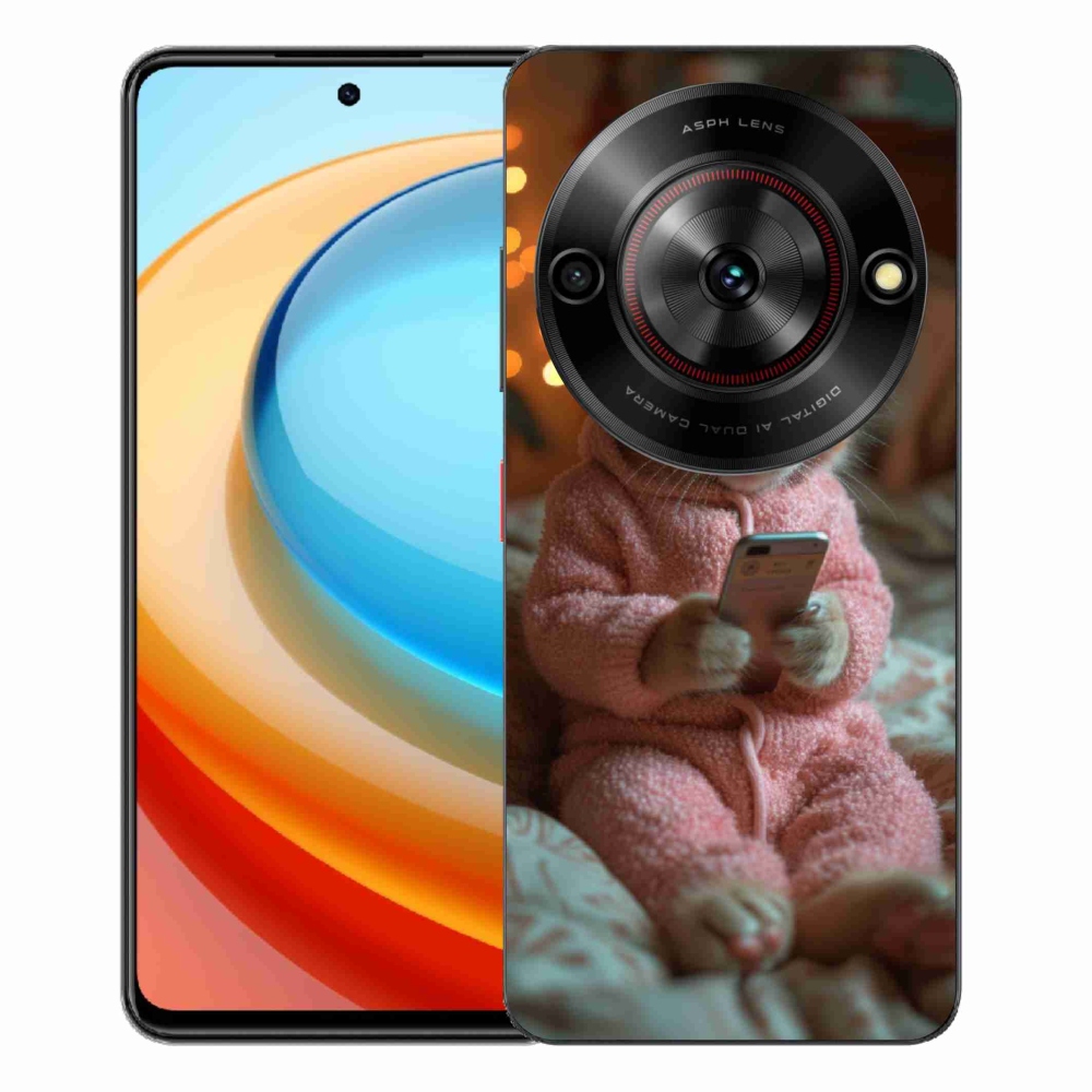Gelový kryt mmCase na ZTE Blade A75 - kotě s mobilem