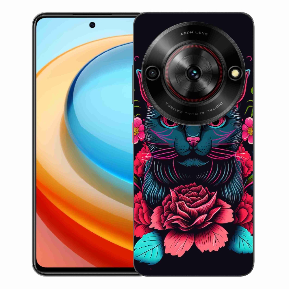 Gelový kryt mmCase na ZTE Blade A75 - květiny a kočka