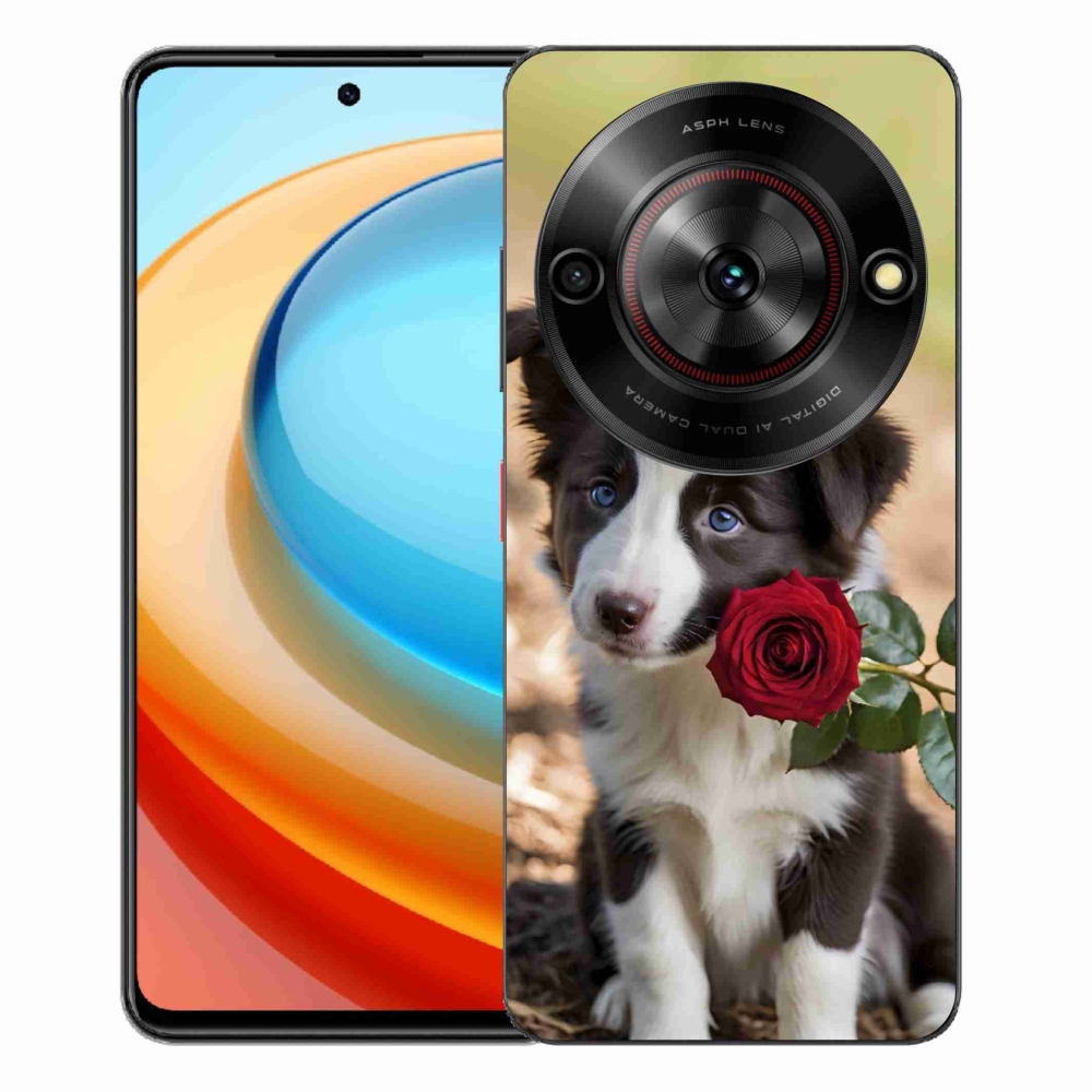 Gelový kryt mmCase na ZTE Blade A75 - roztomilá border kolie s růží