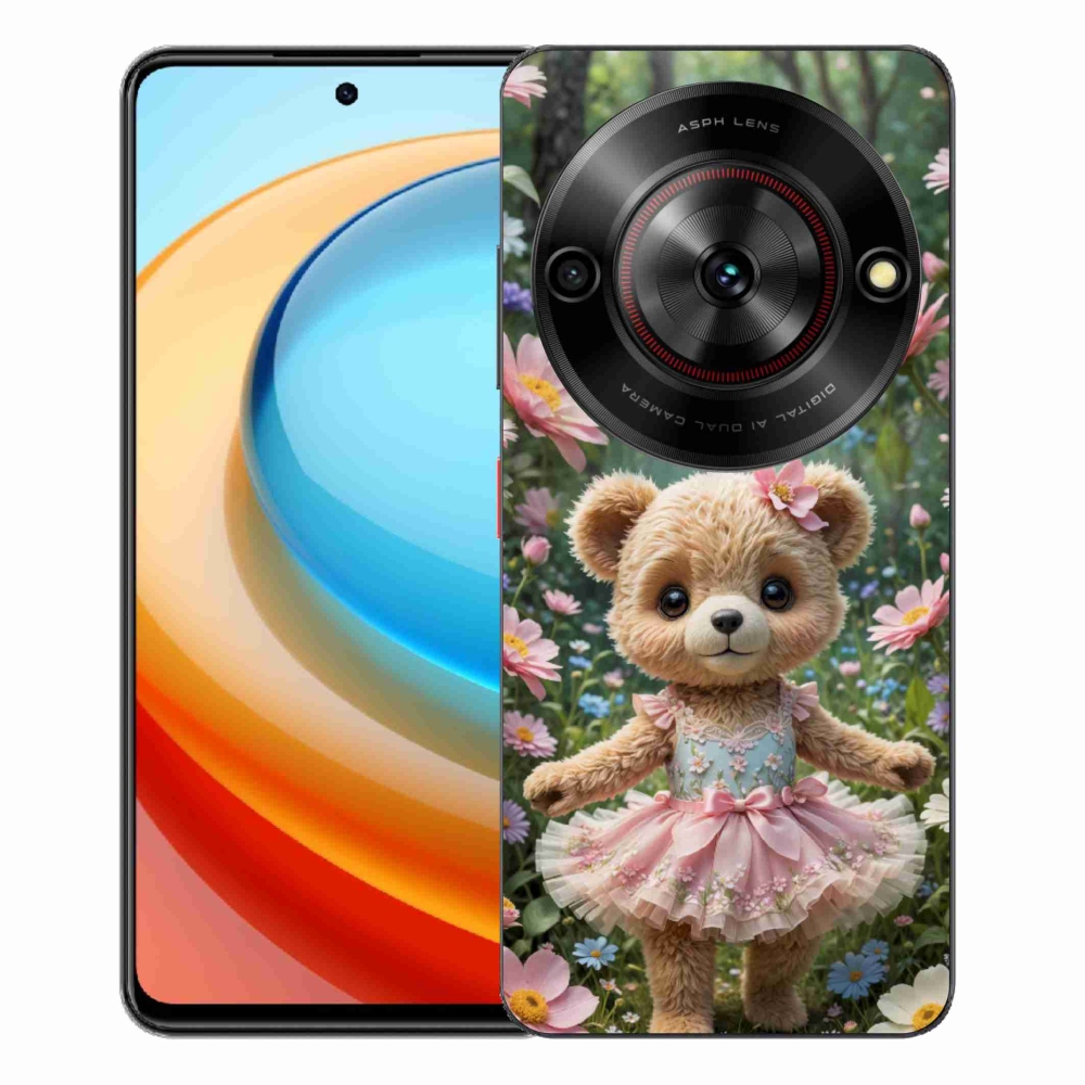 Gelový kryt mmCase na ZTE Blade A75 - roztomilý medvídek v květinách