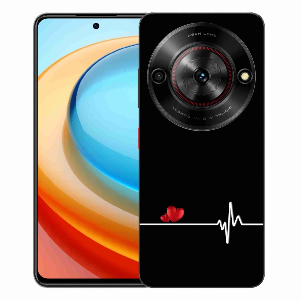 Gelový kryt mmCase na ZTE Blade A75 - srdce a tep černé pozadí