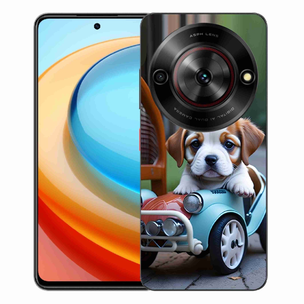 Gelový kryt mmCase na ZTE Blade A75 - štěně v retro autě