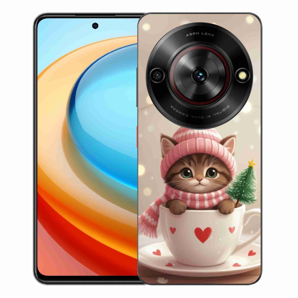 Gelový kryt mmCase na ZTE Blade A75 - vánoční kotě v hrnku