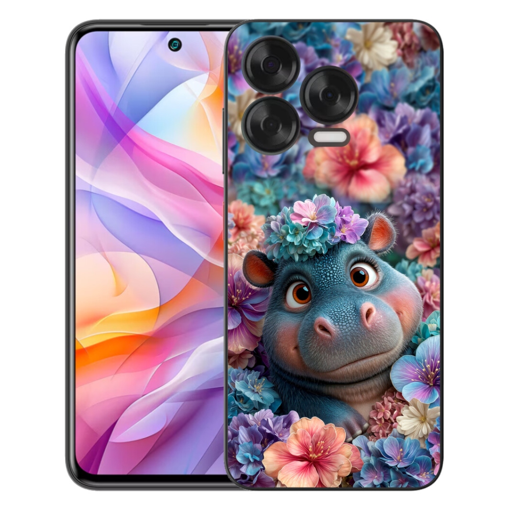 Gelový kryt mmCase na ZTE Blade V70 Vita - hrošík v květinách