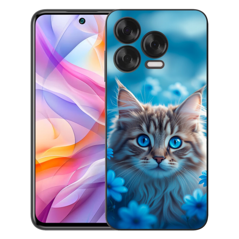 Gelový kryt mmCase na ZTE Blade V70 Vita - koťátko v modrých květech