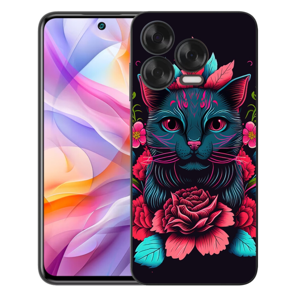 Gelový kryt mmCase na ZTE Blade V70 Vita - květiny a kočka