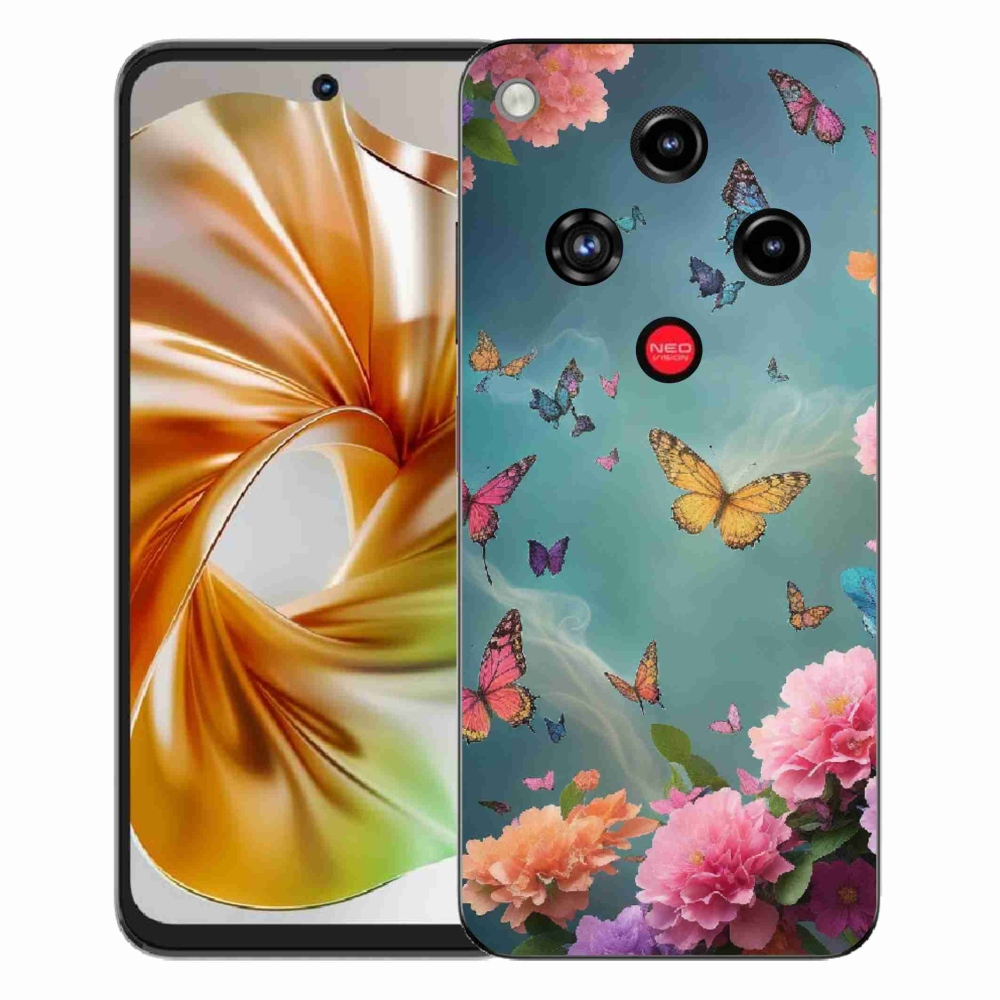 Gelový kryt mmCase na ZTE Nubia Focus 2 - barevné květy a motýli