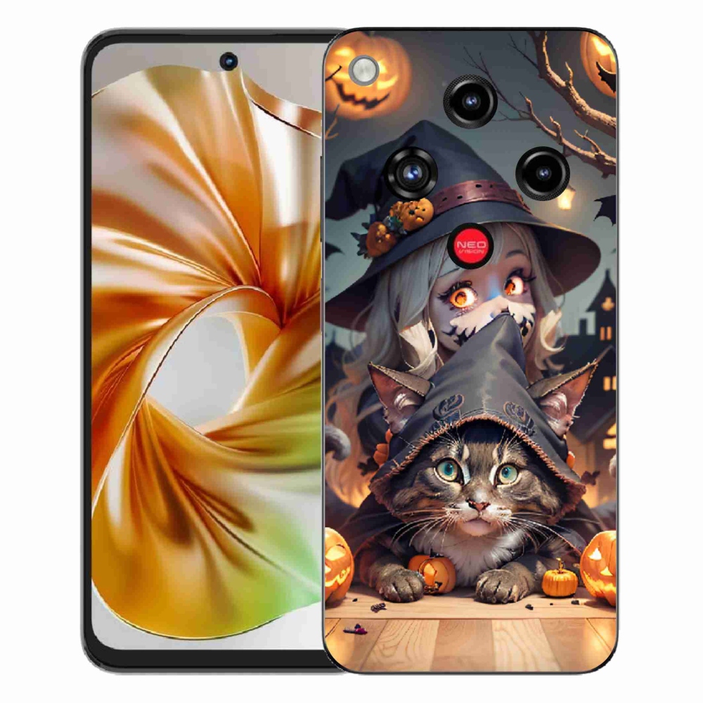 Gelový kryt mmCase na ZTE Nubia Focus 2 - čarodějnice s kočkou