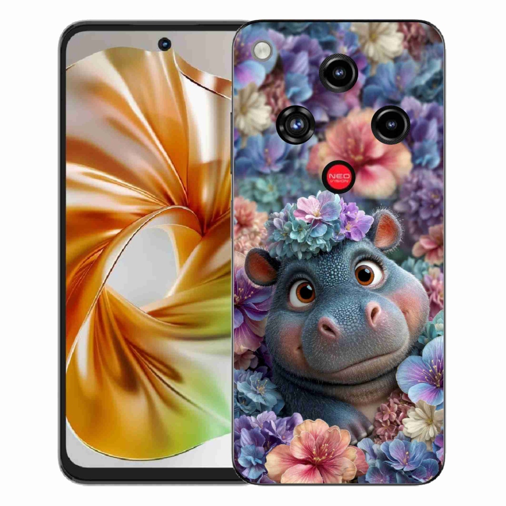 Gelový kryt mmCase na ZTE Nubia Focus 2 - hrošík v květinách
