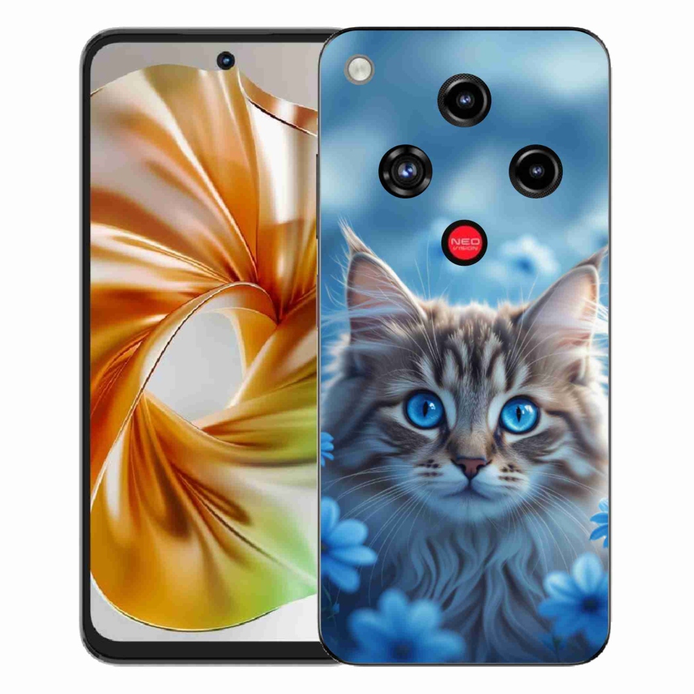 Gelový kryt mmCase na ZTE Nubia Focus 2 - koťátko v modrých květech