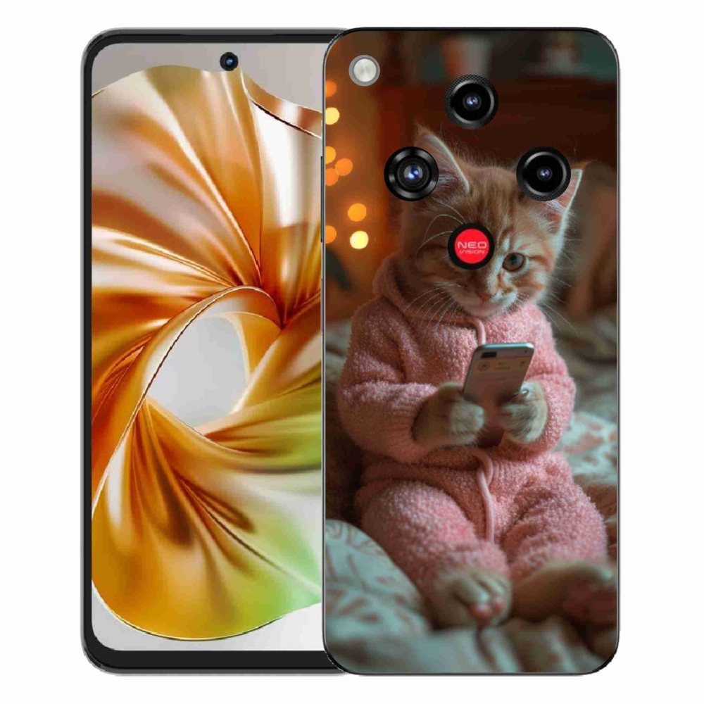 Gelový kryt mmCase na ZTE Nubia Focus 2 - kotě s mobilem