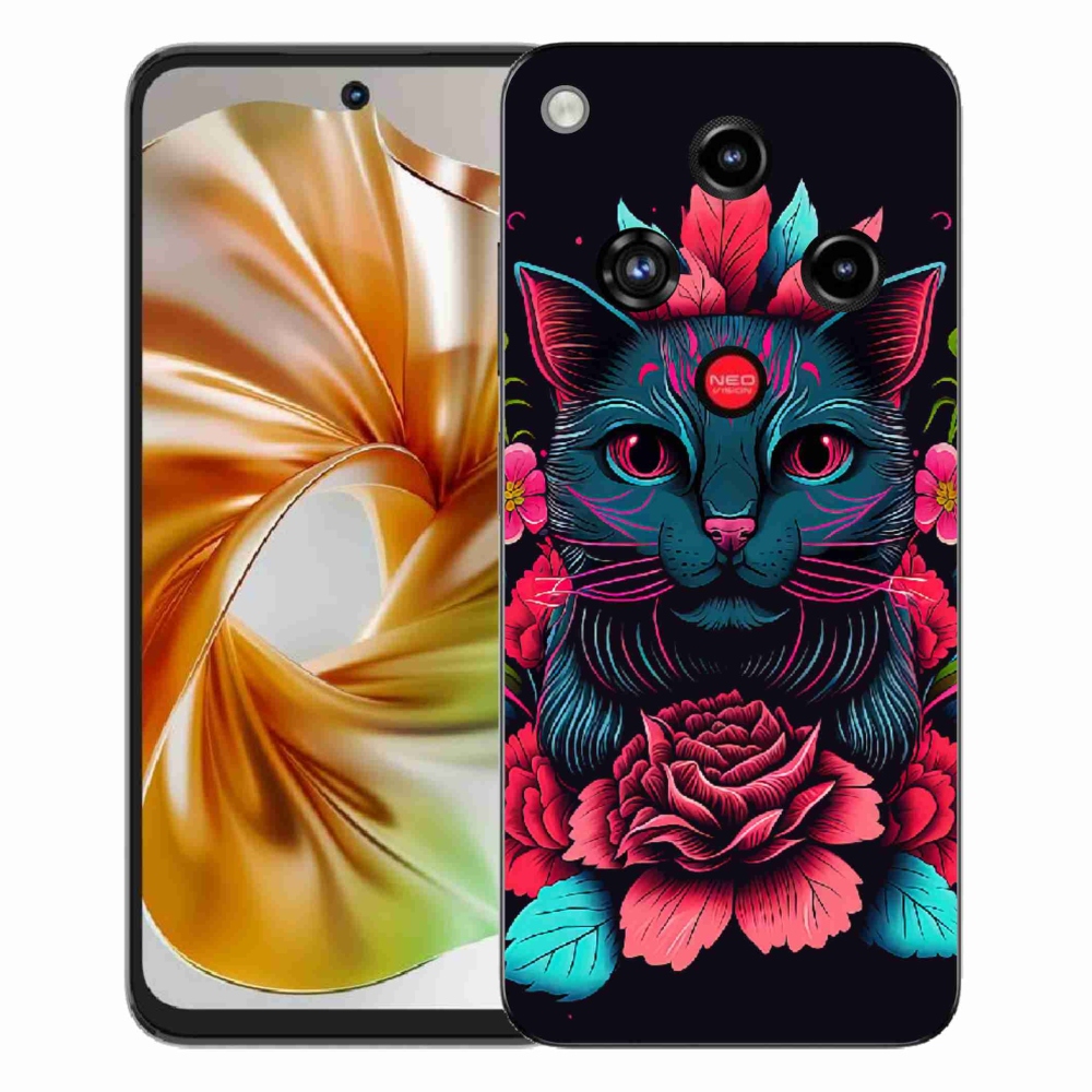 Gelový kryt mmCase na ZTE Nubia Focus 2 - květiny a kočka