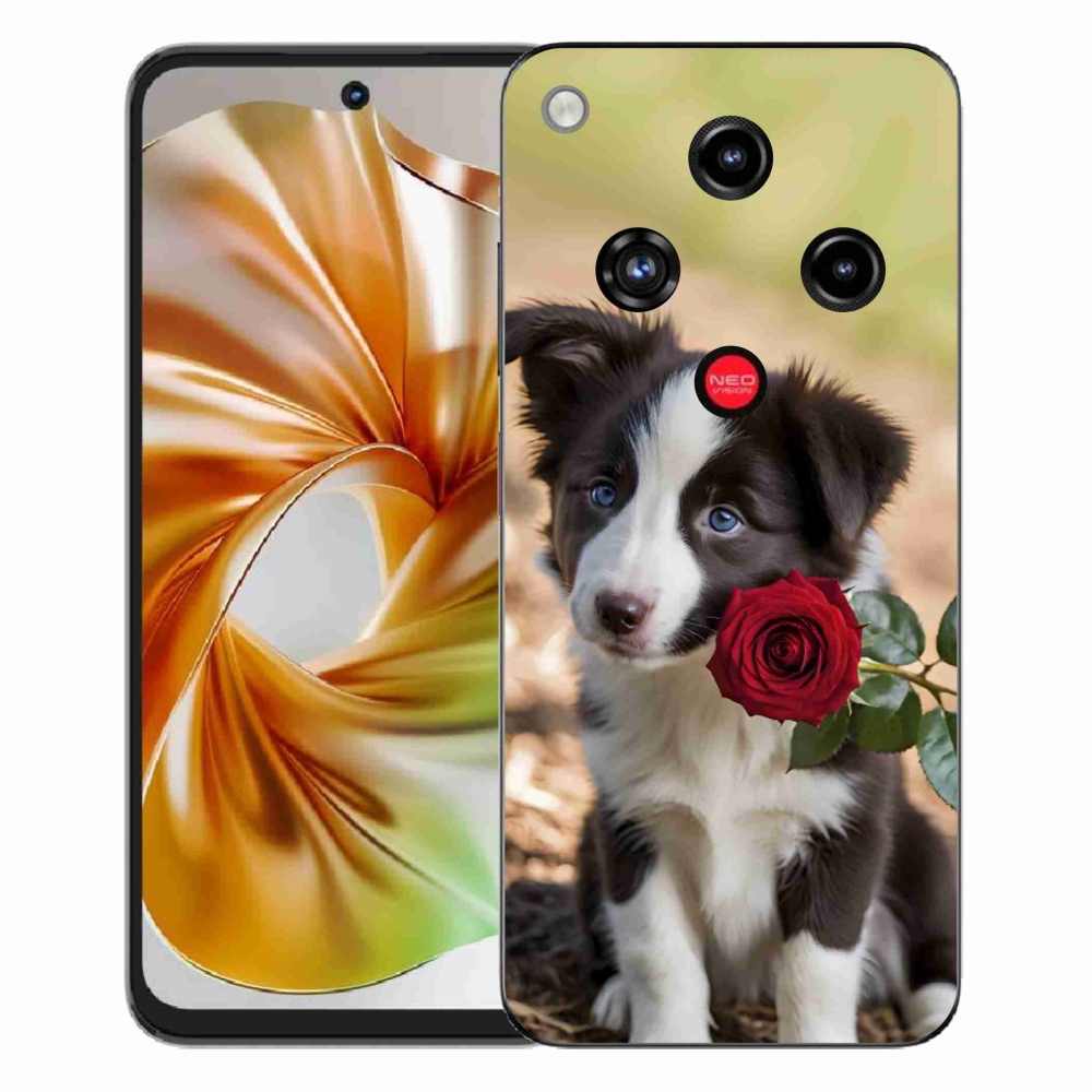Gelový kryt mmCase na ZTE Nubia Focus 2 - roztomilá border kolie s růží