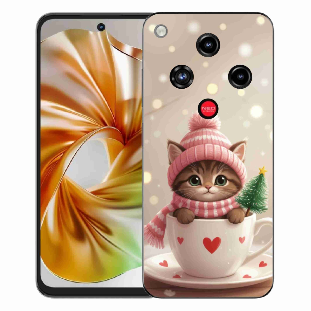 Gelový kryt mmCase na ZTE Nubia Focus 2 - vánoční kotě v hrnku