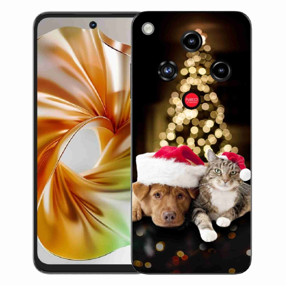 Gelový kryt mmCase na ZTE Nubia Focus 2 - vánoční pes a kočka