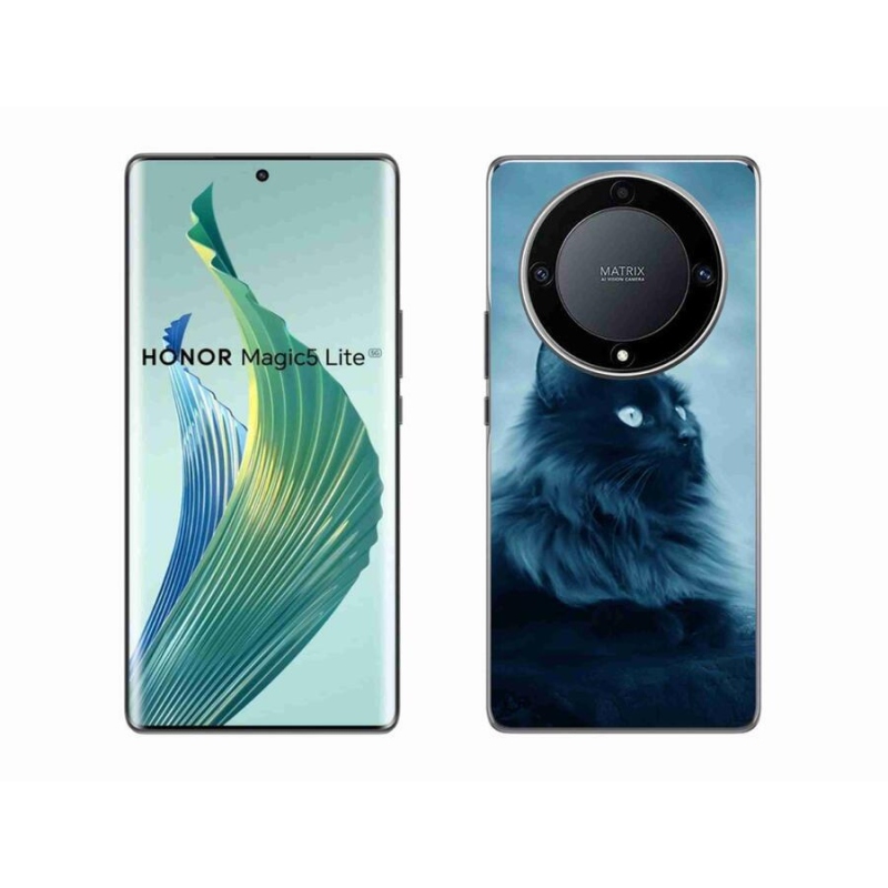 Gelový obal mmCase na mobil Honor Magic 5 Lite 5G - černá kočka 1