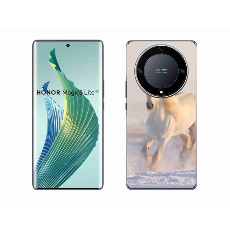 Gelový obal mmCase na mobil Honor Magic 5 Lite 5G - kůň ve sněhu
