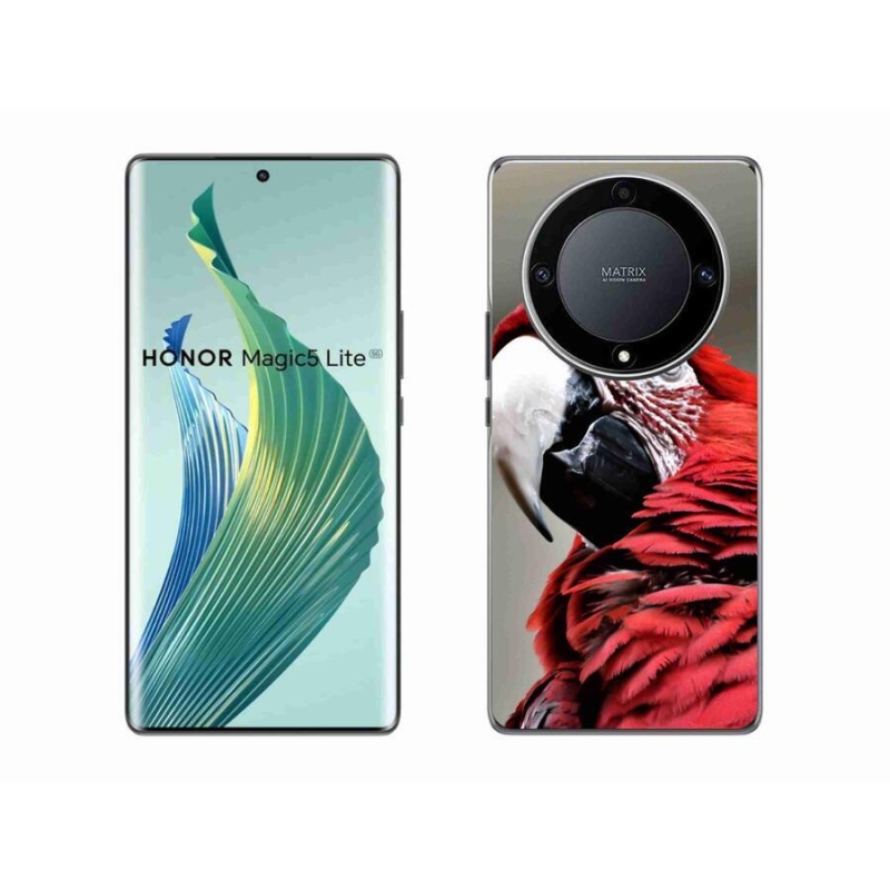 Gelový obal mmCase na mobil Honor Magic 5 Lite 5G - papoušek ara červený