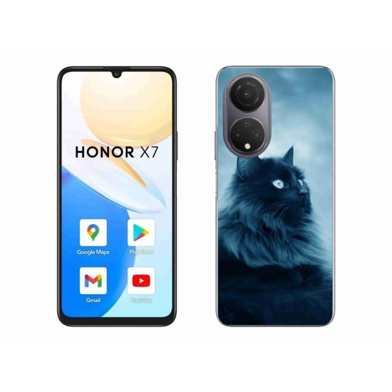Gelový obal mmCase na mobil Honor X7 - černá kočka 1