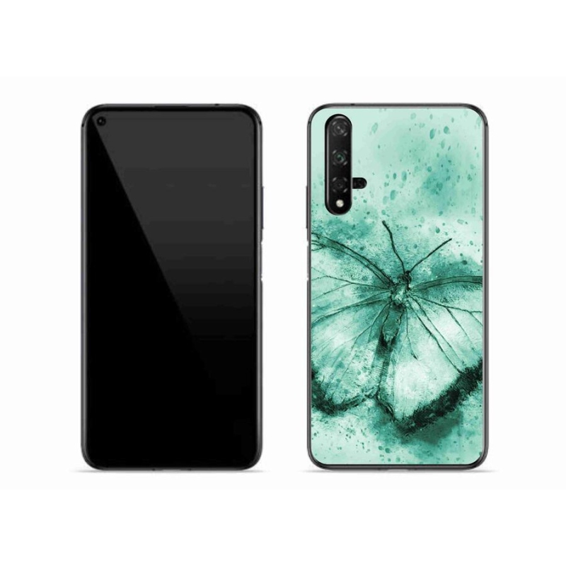 Gelový obal mmCase na mobil Huawei Nova 5T - zelený motýl