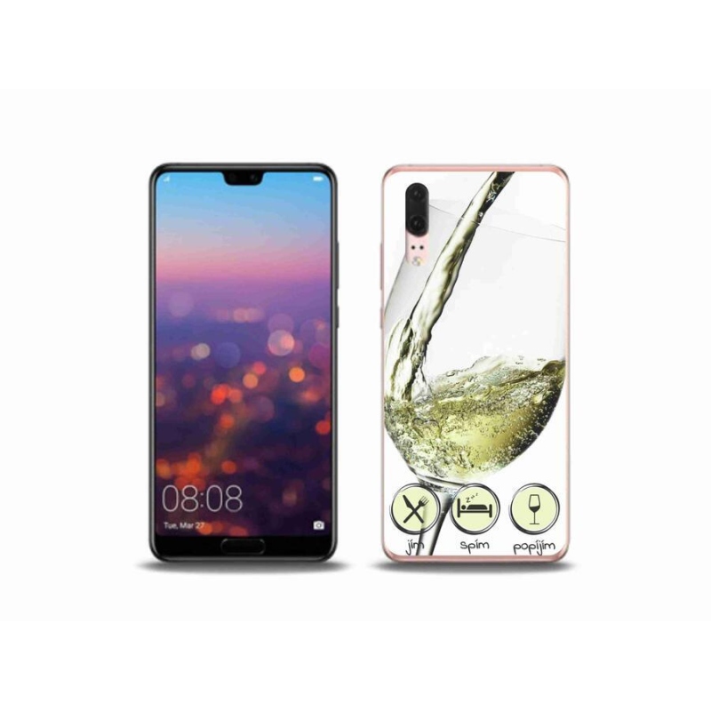 Gelový obal mmCase na mobil Huawei P20 - sklenička vína bílé