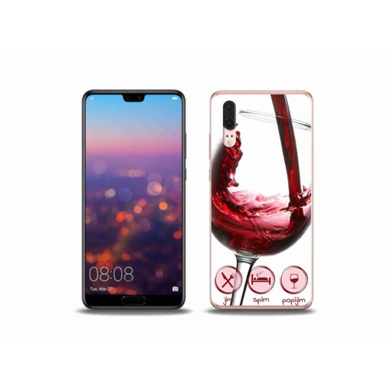 Gelový obal mmCase na mobil Huawei P20 - sklenička vína červené