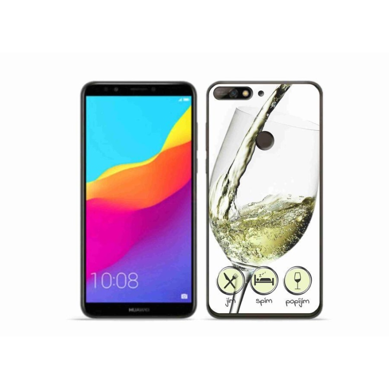 Gelový obal mmCase na mobil Huawei Y7 Prime (2018) - sklenička vína bílé