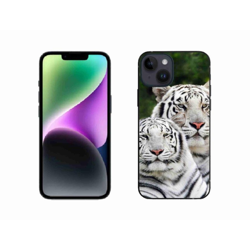 Gelový obal mmCase na mobil iPhone 14 - bílí tygři