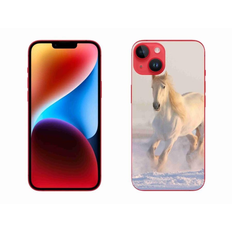 Gelový obal mmCase na mobil iPhone 14 Plus - kůň ve sněhu