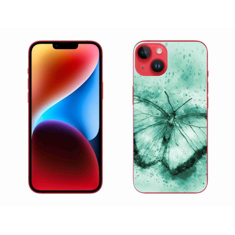 Gelový obal mmCase na mobil iPhone 14 Plus - zelený motýl