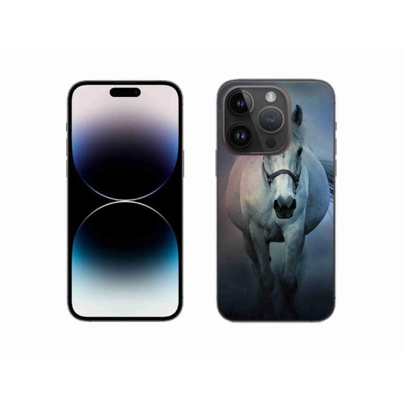 Gelový obal mmCase na mobil iPhone 14 Pro 6.1 - běžící bílý kůň