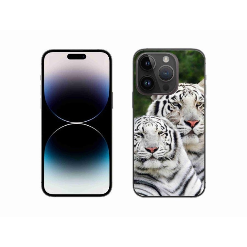 Gelový obal mmCase na mobil iPhone 14 Pro 6.1 - bílí tygři