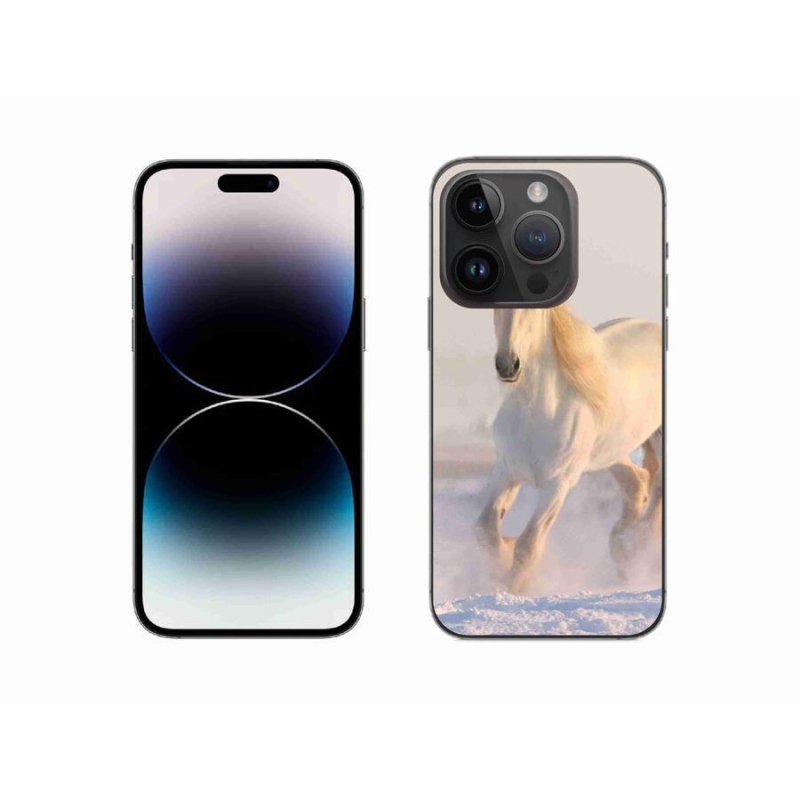 Gelový obal mmCase na mobil iPhone 14 Pro 6.1 - kůň ve sněhu