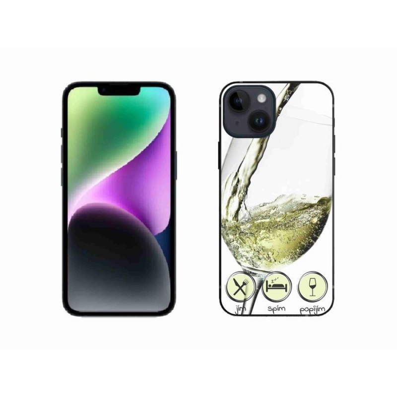 Gelový obal mmCase na mobil iPhone 14 - sklenička vína bílé