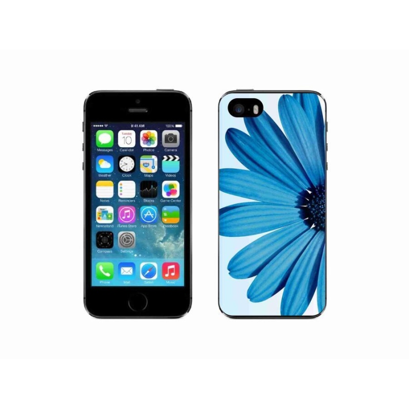 Gelový obal mmCase na mobil iPhone 5/5s - modrá kopretina