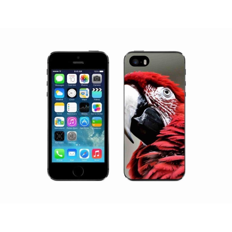 Gelový obal mmCase na mobil iPhone 5/5s - papoušek ara červený