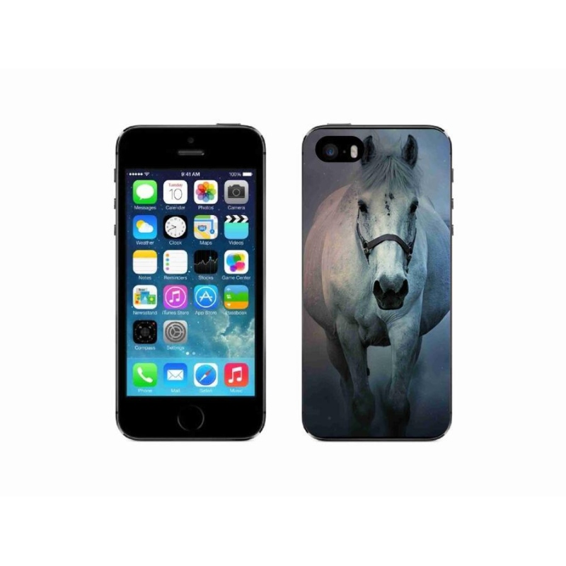 Gelový obal mmCase na mobil iPhone SE (2016) - běžící bílý kůň